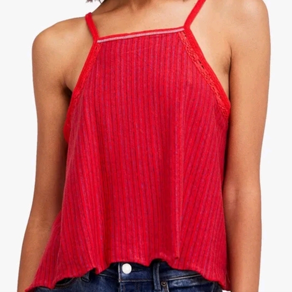 WE THE FREE PEOPLE Coral Red Americana Striped Linen Combo Tank Top Size XS - Picture 2 of 7